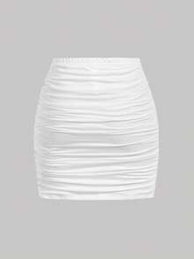 SHEIN MOD 两件套女士纯色褶皱紧身半身裙，黑白配色，适合夏季、春假、情人节、生日、外出、Y2K假期等场合，褶皱裙，黑白裙，两件套半身裙，嘉年华服装 - 黑與白 - 查看 6