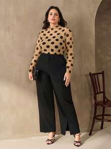 Chikora 大码女式网纱波点印花弹力修身衬衫 - 杏色 - 查看 4