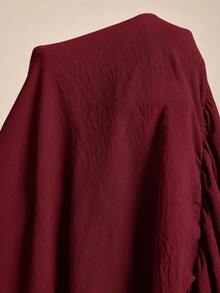 Elaquor Plus Size Elegant Commuter Solid Color Lace Patchwork Dress - Burgundy - View 6