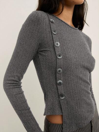 Nöista Women's Casual Solid Color Button Decor Blouse, Autumn