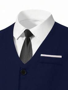 SHEIN Bộ trang phục lịch lãm 2 món cho bé trai tuổi teen - Áo vest không tay và quần tây, bộ vest trang trọng thanh lịch thích hợp cho tiệc sinh nhật, đám cưới, kỷ niệm, lễ tốt nghiệp. - Xanh đậm - Xem 5
