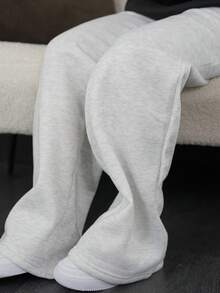 SAYEHFBABY Pantaloni Palazzo de damă cu talie înaltă și picioare late, pantaloni cu șnur cu talie joasă, talie elastică, lejer, comozi, până la gleznă - Gri deschis - Vizualizare 3