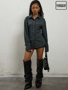 COUREZ Áo sơ mi dài tay thắt eo họa tiết kẻ ô vuông / Áo mùa hè phong cách cổ điển Y3K Y2K - Nhiều màu - Xem 1