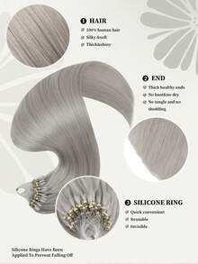 50 股微链接发 真人发丝 银灰色微环接发 丝滑直发 微珠接发 女士 - S銀灰色 - 查看 3