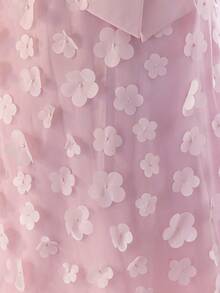 SHEIN Pitira 少女立领网纱碎花休闲宽松吊带连衣裙 - 粉色 - 查看 15