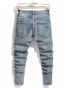 Manfinity Homme Quần jean nam dáng ôm rách có túi, quần jean nam rách phong cách đường phố - Rửa nhẹ - Xem 2