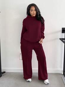 Alexandranx Summer Outfits Women's Simple Casual Solid Color Pullover Hooded Long Sleeve Fall And Winter Hoodie Without Drawstring Oversize,Fall,Fall Clothes For Women Christmas - Red Violet - View 5