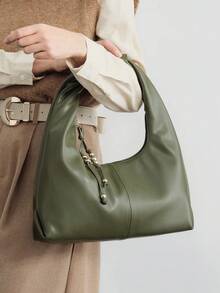 SHECARRY Nueva bolsa de hombro de gran capacidad con textura de piel de oveja, bolso de mano de alta gama para ir al trabajo - Verde Oliva - Ver 7