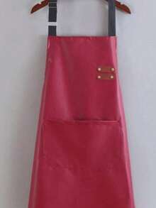 防水防污PU围裙，耐用厨房工作服，仿皮围裙，适用于水务工人、理发师和餐饮从业人员，现代简约腰部设计 - 黑色 - 查看 13