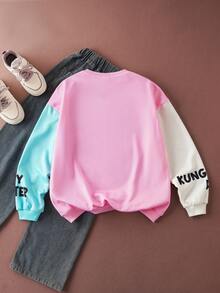 SHEIN Kung Fu Panda 1pc Tween Girl Casual Cartoon Panda Print Crew Neck Long Sleeve Sweatshirt, Suitable For Outings, Daily Wear And Various Occasions - متعدد الألوان - مشاهدة 2