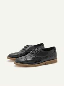 Cozy Pixies All-Match Versatile College/British Style Baby Elastic Glossy Leather Oxford Dress Shoes, Flats, For Spring And Summer - Black - View 4