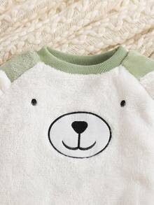 Vintaside Kids Bộ áo dài tay và quần dài họa tiết gấu dễ thương cho bé trai, phối màu xanh lá cây và trắng, thích hợp mặc hàng ngày, trong nhà và ngoài trời, mùa thu/đông. - màu xanh lá - Xem 3