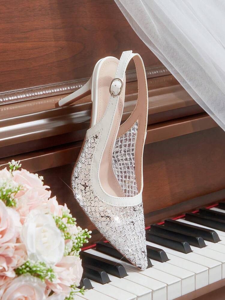 CUCCOO HITCHD Women's Fashionable Elegant Party Sequin Decorated Pointed Toe Pumps For Christmas