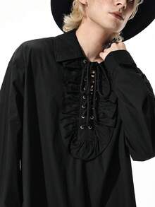 ROMWE MEN Men's Fashion Gothic Ruffled Collar Shirt - Black and White - View 2