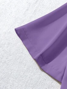 Franclia 大码女式纯色翻领短袖纽扣休闲宽松通勤优雅衬衫 - 淡紫色 - 查看 4