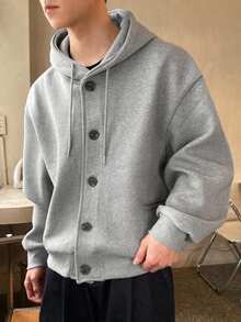 DAZY Men's Solid Gray Button-Up Hooded Sweatshirt Sweatshirt, Thermal Lined For Autumn/Winter - Grey - View 4