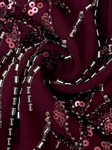 SHEIN BAE Spring Women's Halter Backless Sexy Beaded Embroidered Blouse, Suitable For Party, Daily Outing, Festival Celebration, Street Events - Burgundy - View 7