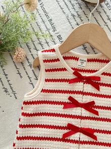 LMoss Kids Young Girl Fitted Ribbed Knit Crop Top - Red and White - View 3