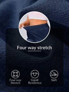 Flexra Pantalones cortos vaqueros sueltos y casuales de unicolor con bolsillos, transpirables y estilizadores para tallas grandes - Azul lavado oscuro - Ver 7