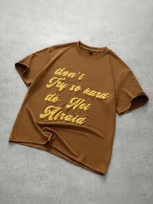 Manfinity Roghcode Men's Casual Slogan Print Short Sleeve T-Shirt, Summer - Brown - View 1