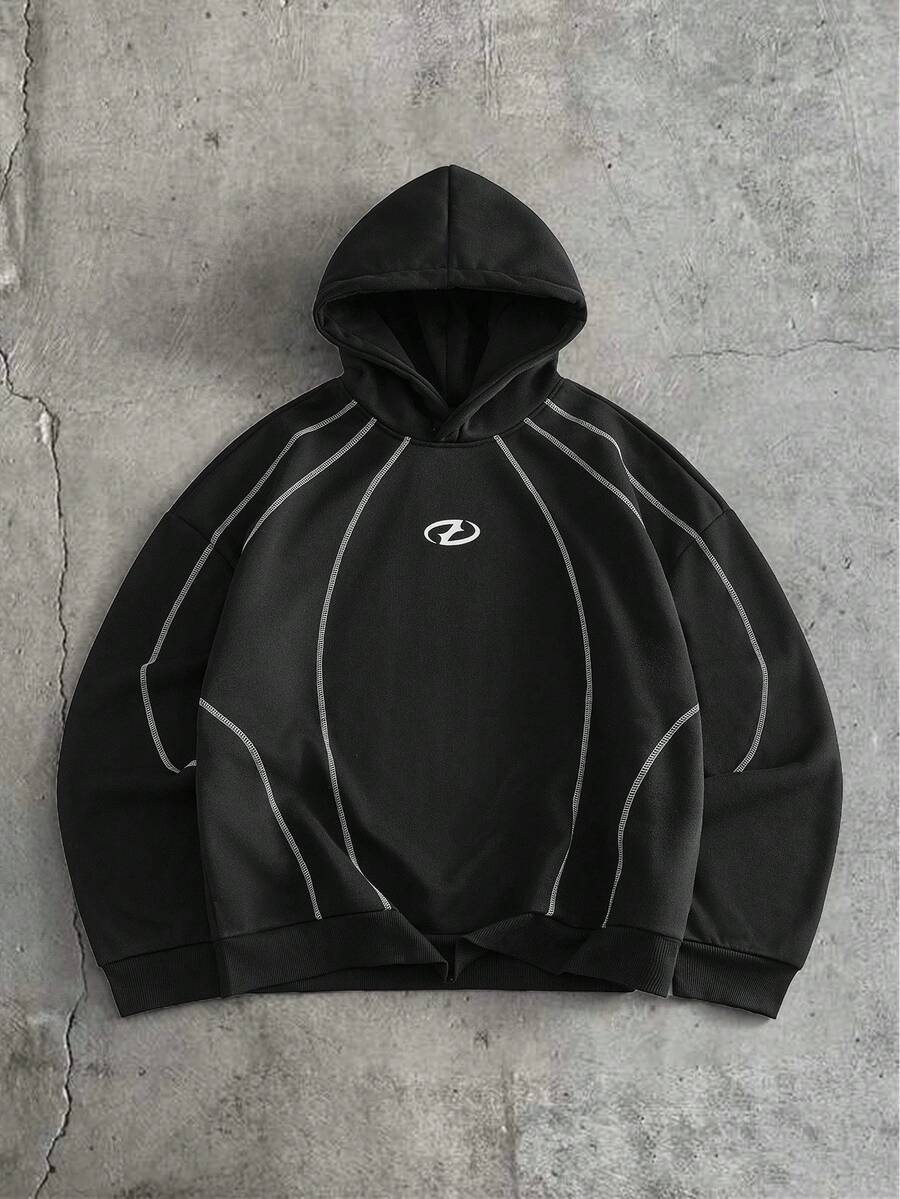 AXEPEAK 男士时尚简约撞色缝线连帽衫，百搭