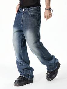 ROMWE MEN Men's Spider Web Pocket Flared Leg Jeans - Blue - View 4