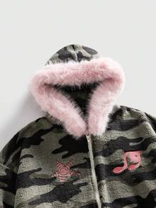 ROMWE MEN Street Life Men's Camouflage Print Fleece Hooded Sweatshirt, Autumn/Winter - Army Green - View 3