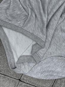 SHEIN EZwear 秋冬季不对称领口落肩短款卫衣/长袖上衣 - 淺灰色 - 查看 6