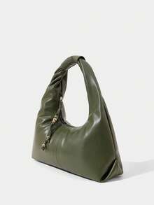 SHECARRY Nueva bolsa de hombro de gran capacidad con textura de piel de oveja, bolso de mano de alta gama para ir al trabajo - Verde Oliva - Ver 4