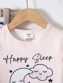 Bộ 2 món cho bé gái: Áo thun cổ tròn in hình tai trăng + Bộ đồ ngủ mềm mại, thoải mái, ôm sát, thích hợp cho mùa hè. - Nhiều màu - Xem 3