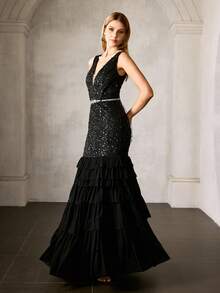 MOTF Soiréza WOMEN CONTRAST SEQUIN EMBROIDERY PARTY COCKTAIL DRESS