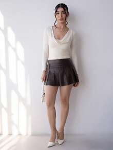 Andrea Bello Ladies Solid Color Simple Daily A-Line Brown Skirt - Brown - View 1