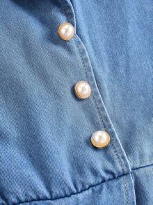 Teen Girl Pearl Button Blue Denim Jumpsuit,Kid Girls Spring And Summer Casual Vacation Country Boho Wear, Beach Outfits For Kid Girls,Summer Jumpsuit - Light Wash - View 4