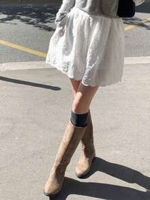 DAZY Elastic Waist Floral Embroidery Ruffle Hem Cute Short Skirt, Versatile & Slimming For Women - White - View 6