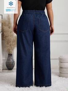 EMERY ROSE Quần jean denim trơn màu dành cho nữ cỡ lớn, kiểu dáng wash, thích hợp cho mùa xuân/hè. - Rửa tối - Xem 2