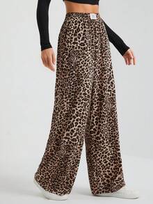 SHEIN Tall Women's Wide-Leg Street Trousers In Leopard Print Woven Cute Pants Wide-Leg Pants Wide Leg Pants Cheetah Pants Leopard Print Clothes Animal Print Pants Leopard Pants Animal Print Clothes - Multicolor - View 5