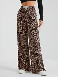 SHEIN Tall Women's Wide-Leg Street Trousers In Leopard Print Woven Cute Pants Wide-Leg Pants Wide Leg Pants Cheetah Pants Leopard Print Clothes Animal Print Pants Leopard Pants Animal Print Clothes - Multicolor - View 6