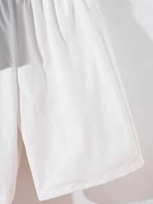 2pcs Kids/Tween Boys' Casual Versatile Comfortable Printed Pattern Polo Collar Ribbon Trim Open Front Short Sleeve Loose Shirt & Solid Woven Shorts Set, Suitable For School, Commute, Daily Casual, Travel, Sports, Spring/Summer/Fall/Winter - Baby Blue - View 4