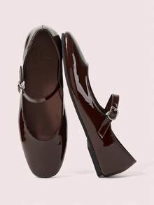 CUCCOO DOLLMOD Zapatos planos de mujer con diseño de hebilla brillante, versátiles y de moda - Café integral - Ver 2