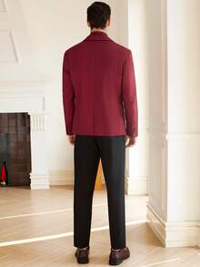 Manfinity Bizformal Men's Solid Color Notched Collar Single-Breasted Front Closure Long Sleeve Jacket And Pockets Long Pants Casual Business Suit Set - Red - View 5