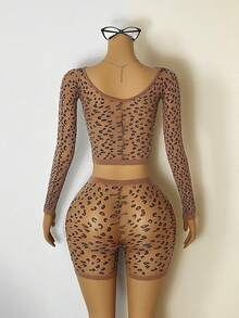 2pcs Bare Chapter Leopard Print Sheer Sexy Lingerie Set, Creates Nude Alluring Wild Atmosphere, Builds Unique Captivating Private Look
