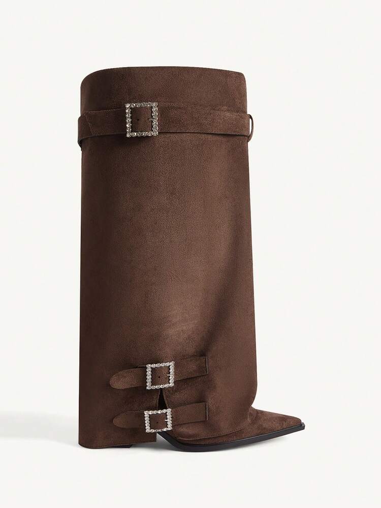 CUCCOO CHICEST Women's Pointed Toe Buckle Design Tall Boots For Christmas