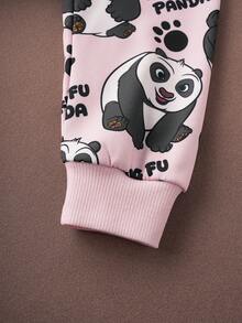 SHEIN Kung Fu Panda 女童可爱熊猫字母印花宽松圆领卫衣和喇叭裤套装，秋/春季款 - 粉色 - 查看 4