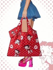 Betty Boop | ROMWE Bolso de tote plegable de gran capacidad con monedero, bolsa de compras portátil - Lunares rojos - Ver 6