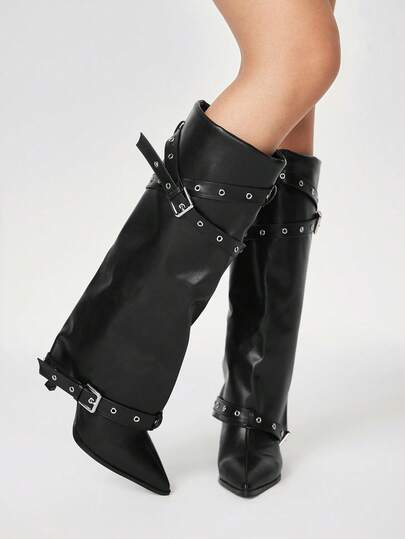 Grunge Punk Women's Fashion Commuter Buckle Pointed Toe High Heel Ankle Boots