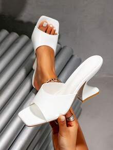 CUCCOO SZL 女士时尚白色不对称高跟穆勒鞋简约高跟凉鞋，适合通勤、约会、聚会、派对等场合 - 白色 - 查看 7