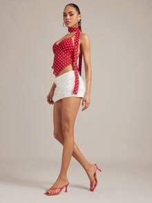 SHUZIA Women's Minimalist Fashion Comfy Dot Print Square Toe Stiletto Heel Thong Sandals Valentine's Day - Red - View 4