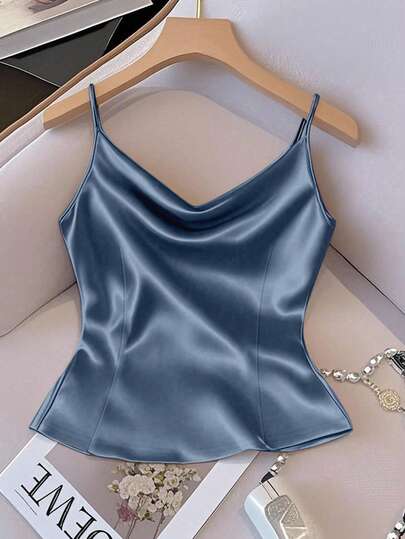 GlowEve Camiseta sin mangas de mujer de tela tejida brillante con cintura recogida, ajustada y casual, adecuada para primavera, otoño e invierno