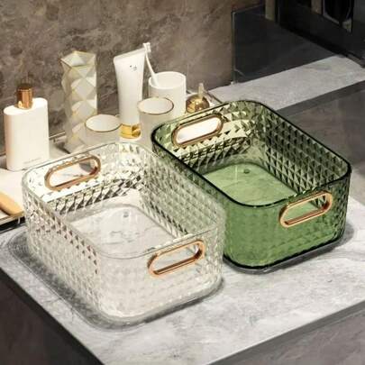 1pc Desktop Storage Box With Large Capacity, Handles, For Organizing Cosmetics, Snacks, Small Items In Living Room, Kitchen. Available In Multiple Sizes