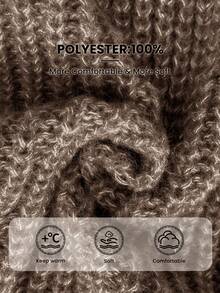 Firerie كنزة صوفية متوسطة الطول مصممة بطراز متقاطع مضفر مناسبة للمرأة ذات الحجم الكبير، عصرية، أنيقة، كاجوال، متعددة الاستخدامات، مناسبة للخريف/الشتاء - بني - مشاهدة 8